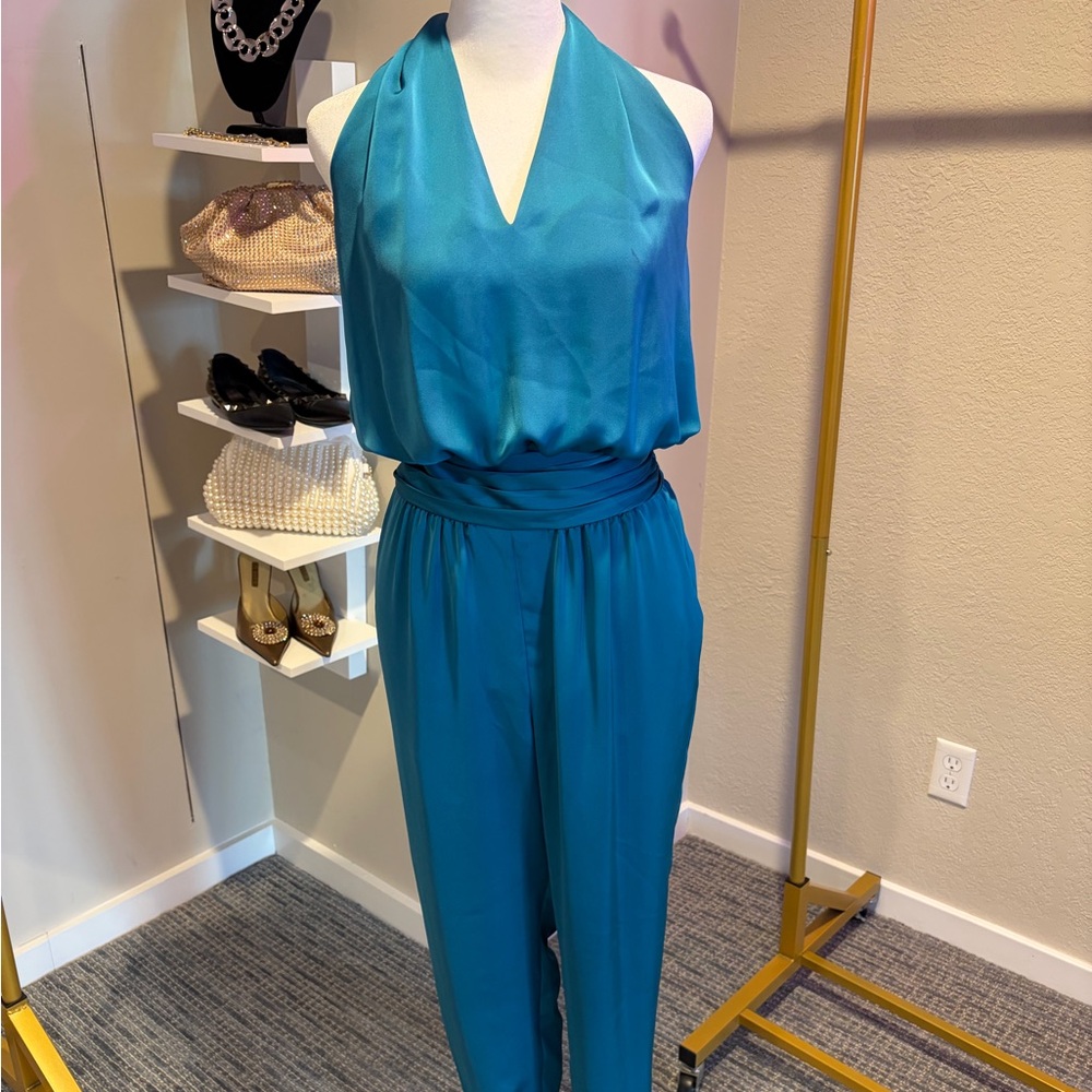 Ramy Brook SILK Vibrant Blue Halter Jumpsuit